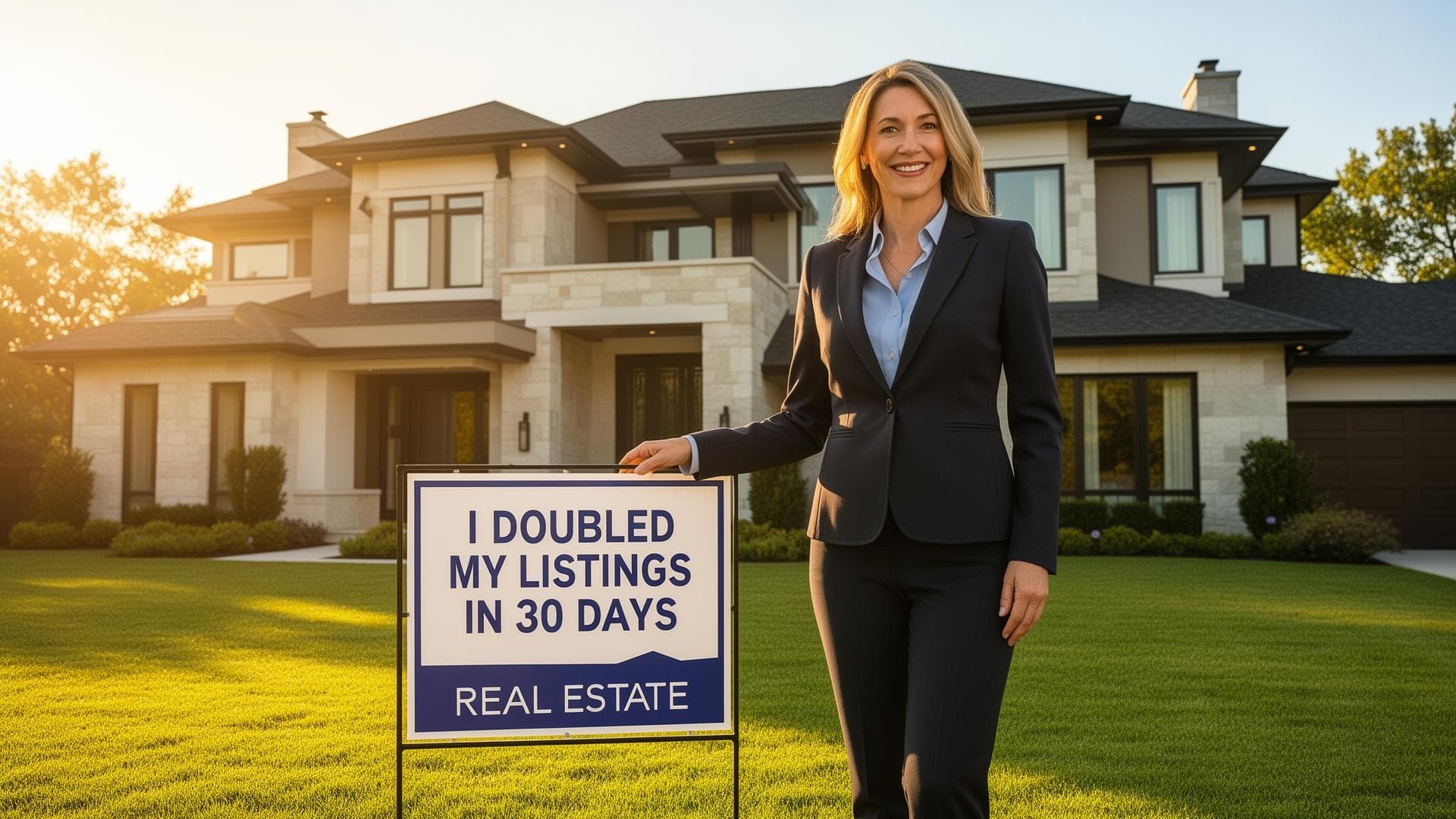Real estate agent standing outside a modern home